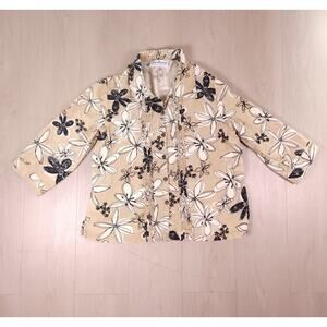 Patchington Women’s Linen Blend Floral Button-Up Blouse Size XL 3/4 Sleeve